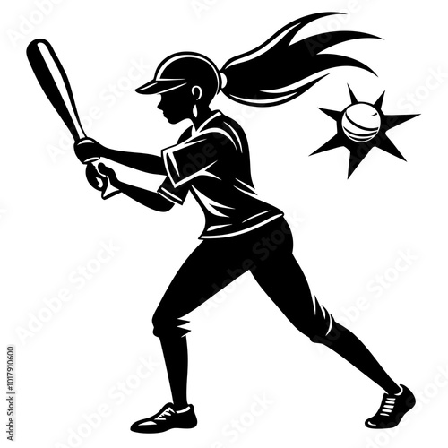 girl hit the baseball ball silhouette