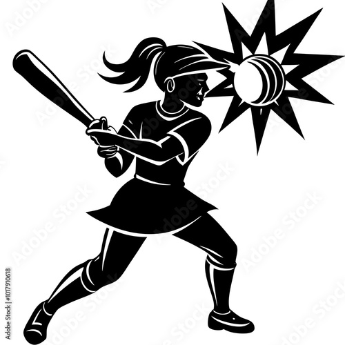 girl hit the baseball ball silhouette