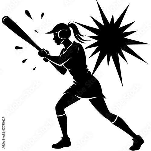girl hit the baseball ball silhouette