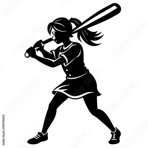girl hit the baseball ball silhouette