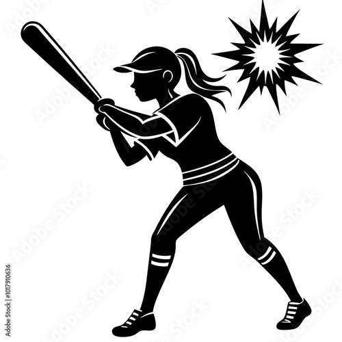 girl hit the baseball ball silhouette
