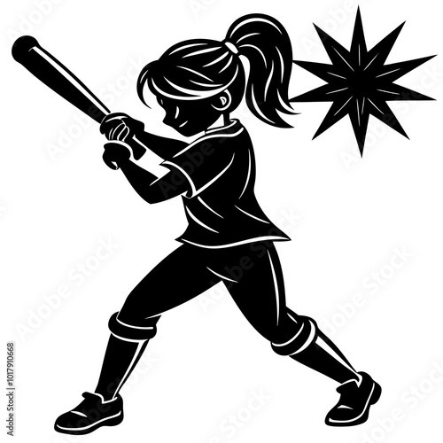 girl hit the baseball ball silhouette