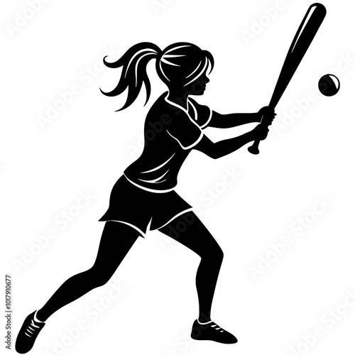 girl hit the baseball ball silhouette