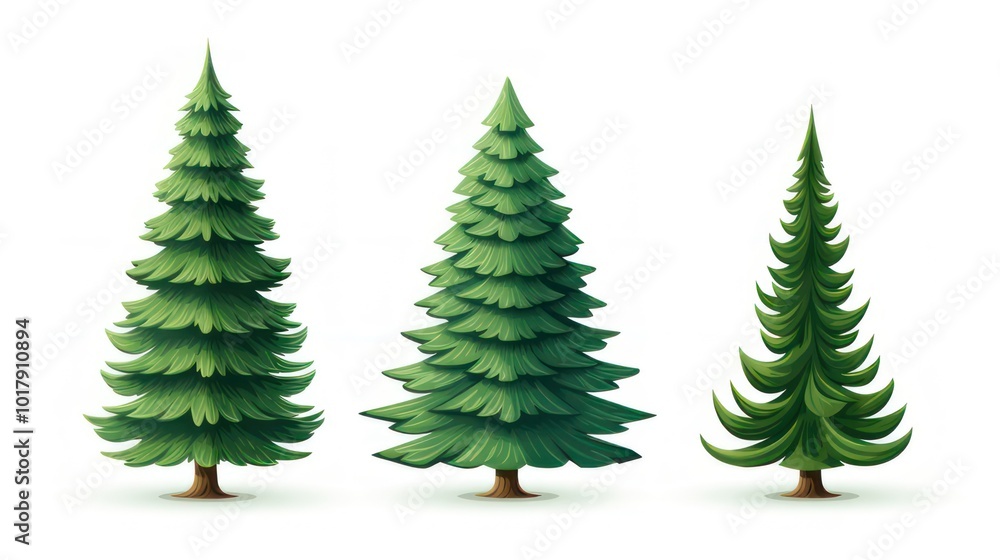 Three different fir trees are isolated on a white background Three different fir trees are isolated on a white background