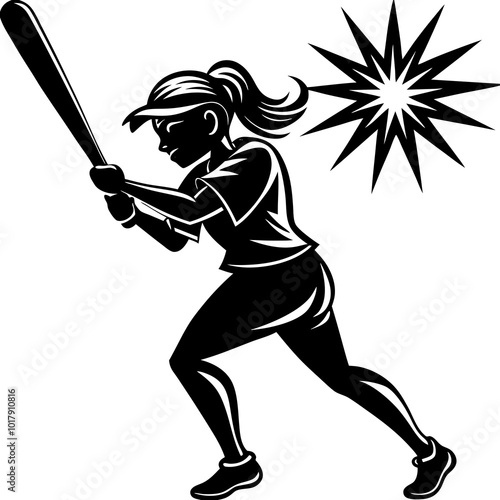 girl hit the baseball ball silhouette