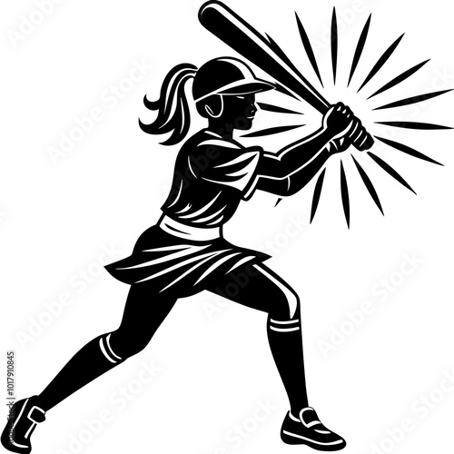 girl hit the baseball ball silhouette