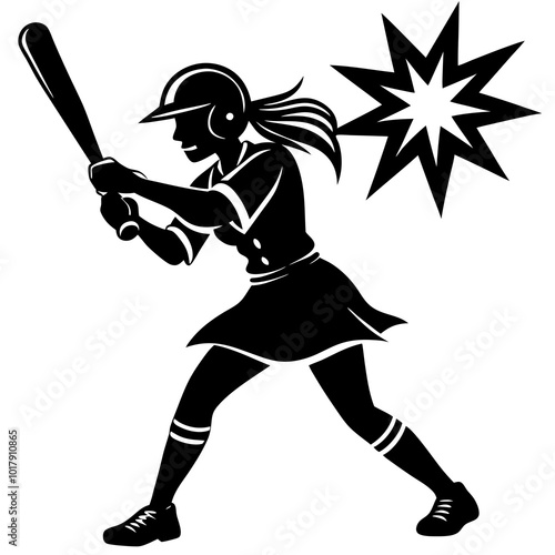 girl hit the baseball ball silhouette