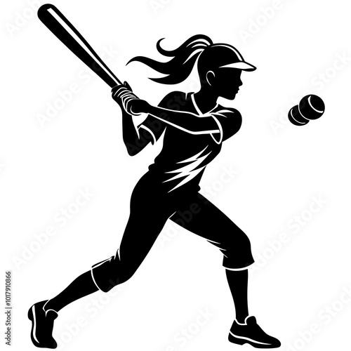 girl hit the baseball ball silhouette