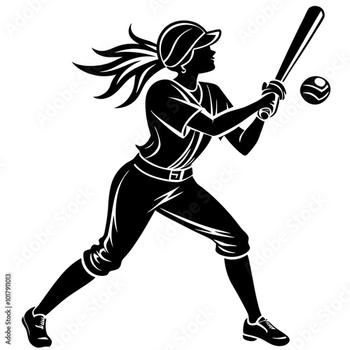 girl hit the baseball ball silhouette