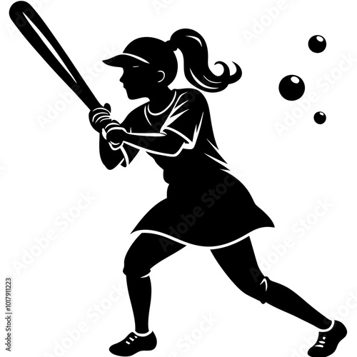 girl hit the baseball ball silhouette