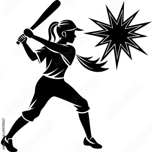 girl hit the baseball ball silhouette