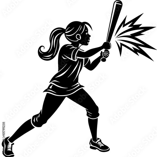 girl hit the baseball ball silhouette
