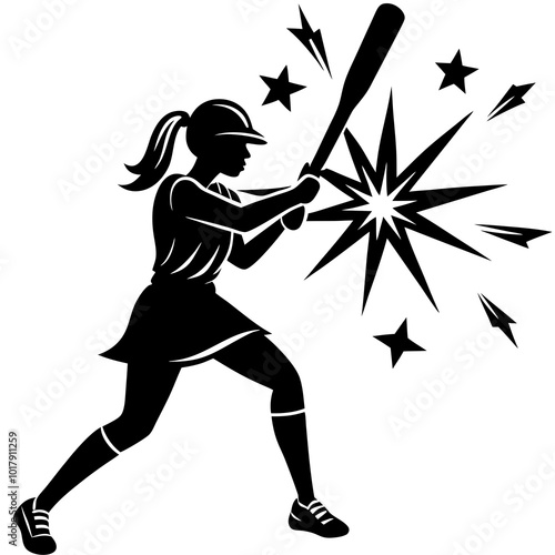 girl hit the baseball ball silhouette
