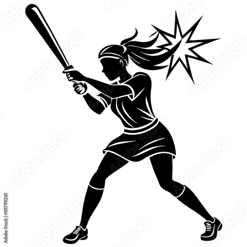 girl hit the baseball ball silhouette