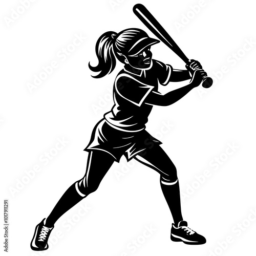 girl hit the baseball ball silhouette