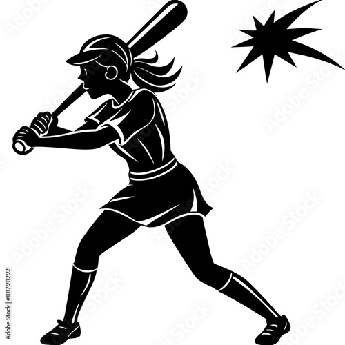 girl hit the baseball ball silhouette