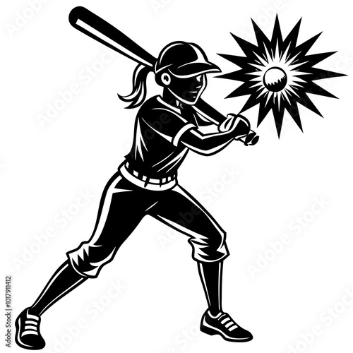 girl hit the baseball ball silhouette
