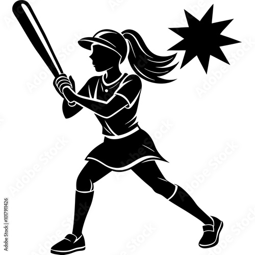 girl hit the baseball ball silhouette