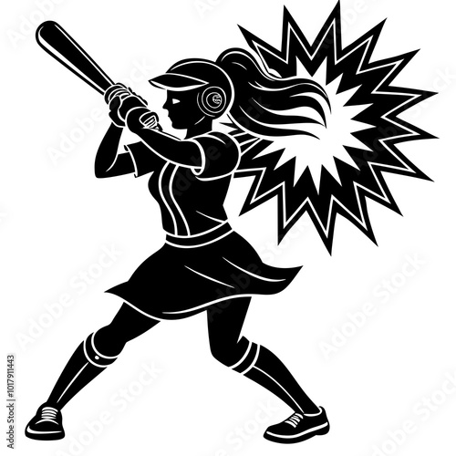 girl hit the baseball ball silhouette