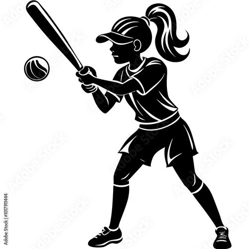 girl hit the baseball ball silhouette