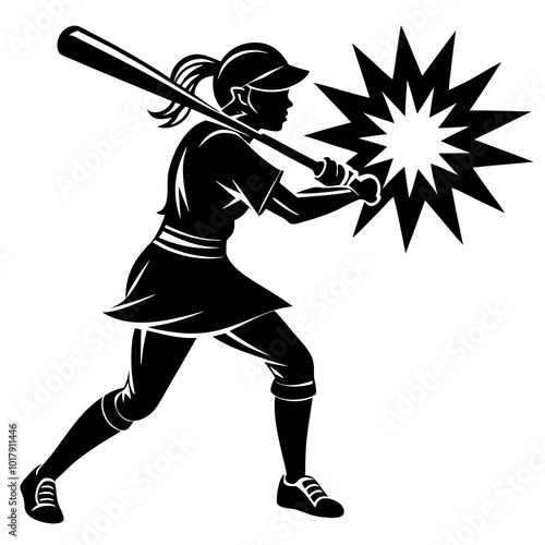 girl hit the baseball ball silhouette