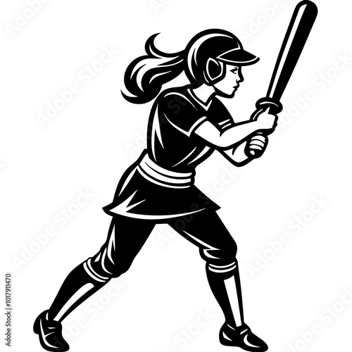 girl hit the baseball ball silhouette