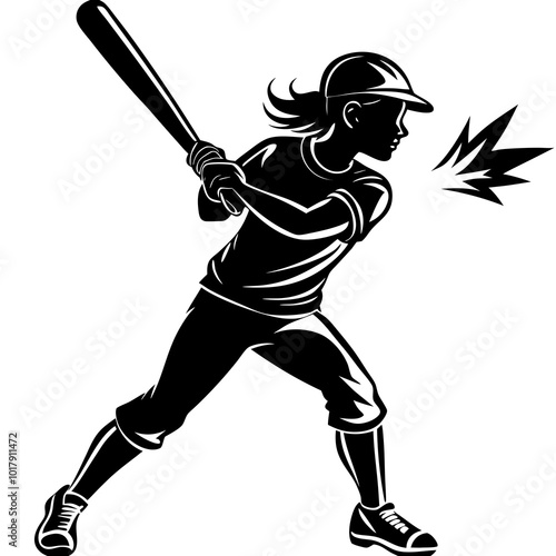 girl hit the baseball ball silhouette