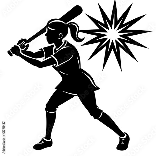 girl hit the baseball ball silhouette