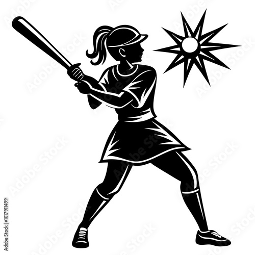 girl hit the baseball ball silhouette