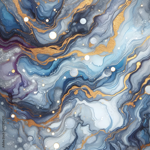 Oceanic Dreamscape | A stunning abstract of deep blues and aquamarines, highlighted with golden accents that mimic the flow of water.