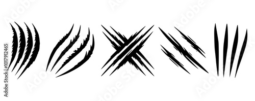 scratch mark or claw mark vector icon set. tiger, lion, wolf, bear, wild animal warning sign. animal attack danger sign. horror, monster, torn, scary spooky, mystery wilderness concept.
