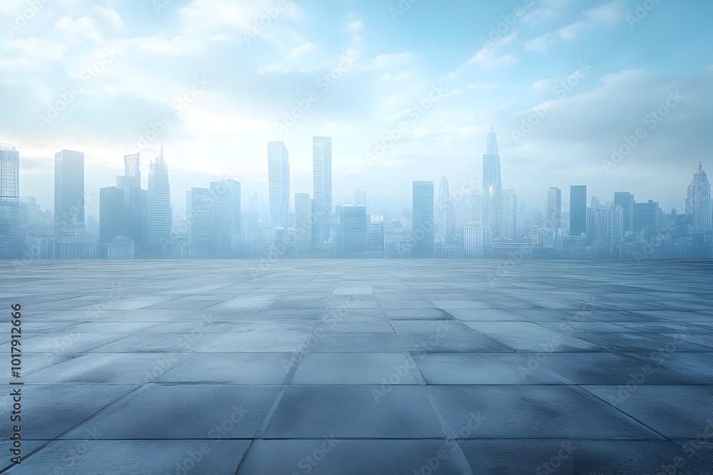 Minimalist Cityscape with Empty Floor and Architectural Skyline Minimalist Cityscape with Empty Floor and Architectural Skyline