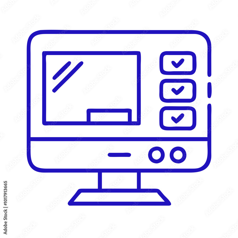 Monitor Icon in Minimalist Style, Blue Outline, Modern Design Monitor Icon in Minimalist Style, Blue Outline, Modern Design