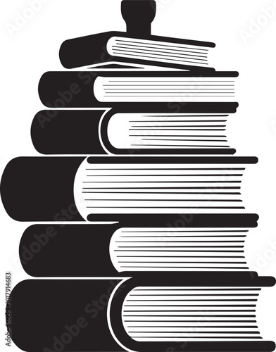 Vector silhouette style. A minimalist, black and white icon of a simple book stack Art & Illustration