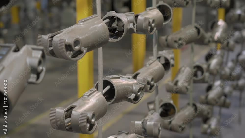 Plant for the production of lamps for street lighting. Production process. A production line with a lot of metal parts. Plant for the production of lamps for street lighting. Production process. A production line with a lot of metal parts.