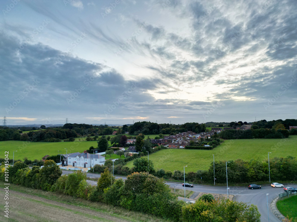 High Angle View of British Agricultural Farms at Streatley Village and Countryside Landscape of Bedfordshire, England Great Britain of UK. Footage Was Captured with Drone's Camera on October 7th, 2024 High Angle View of British Agricultural Farms at Streatley Village and Countryside Landscape of Bedfordshire, England Great Britain of UK. Footage Was Captured with Drone's Camera on October 7th, 2024