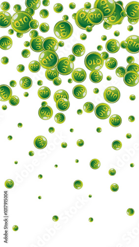 Vitamin Q10 round capsules scattered randomly.