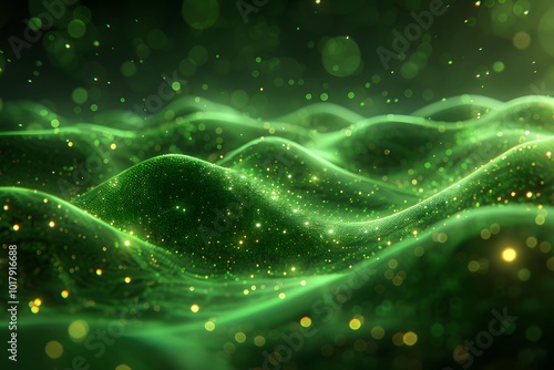 Abstract Green Magical Landscape with Sparkling Waves for Design and Inspiration