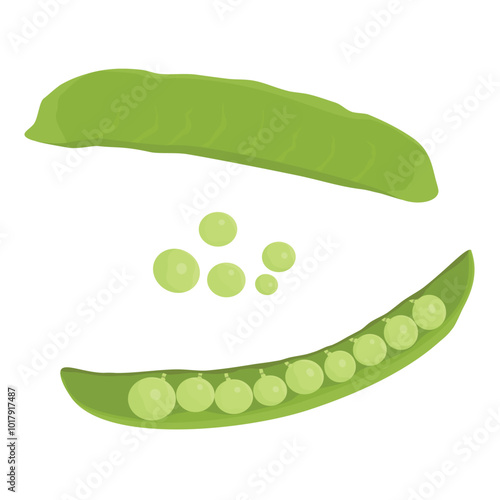Green pea pod isolated on white background