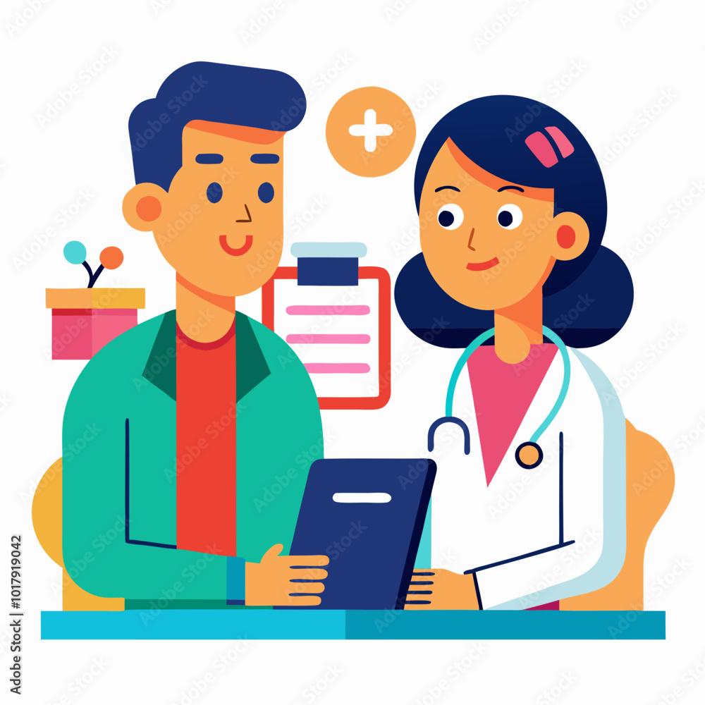 doctor and patient in consultation vector doctor and patient in consultation vector