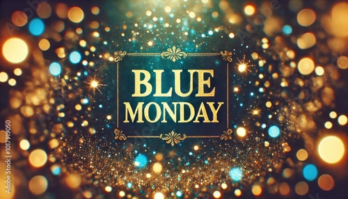 Blue Monday: Feeling blue, blue bokeh glotter background with text 'blue monday'  photo