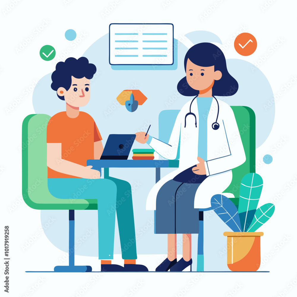 doctor and patient in consultation vector doctor and patient in consultation vector