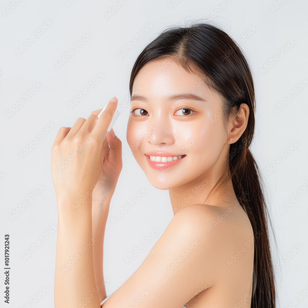 Portrait of Asian woman model posing in profile, close up of beautiful female, with healthy skin Portrait of Asian woman model posing in profile, close up of beautiful female, with healthy skin