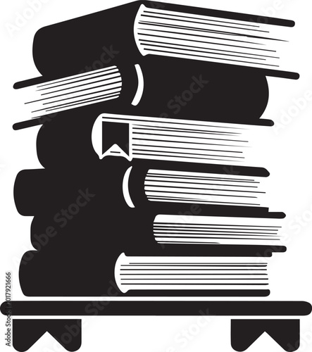 Vector silhouette style. A minimalist, black and white icon of a simple book stack Art & Illustration