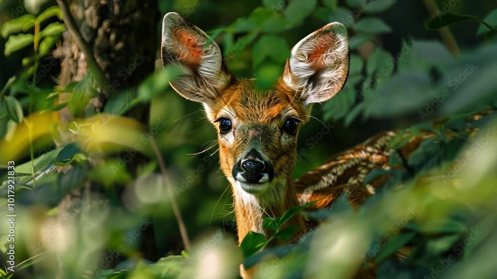 Forest animals peeking through the foliage, creating a sense of mystery. Forest animals peeking through the foliage, creating a sense of mystery.