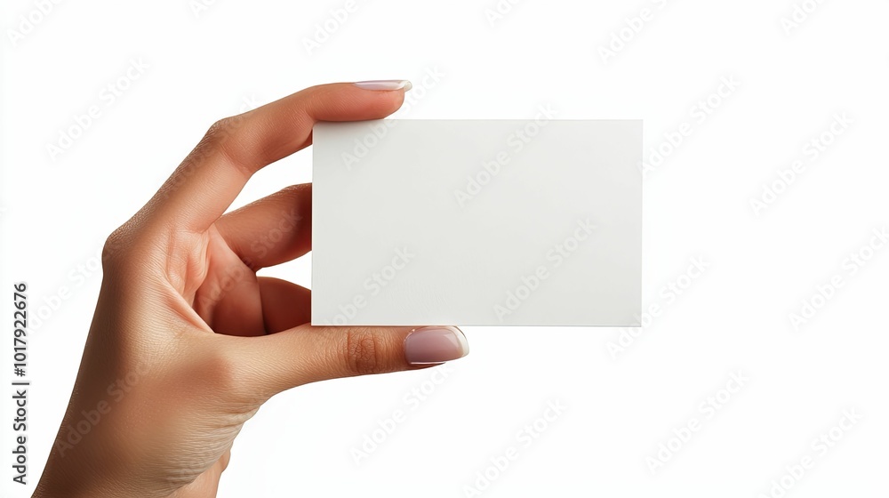Woman's Hand Holding a Blank White Card Woman's Hand Holding a Blank White Card