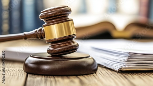 Wooden Gavel on Table with Legal Documents