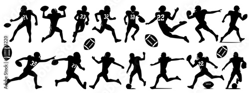 Set of black vector silhouette football player isolated on white
