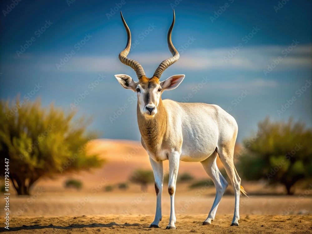 Majestic Addax Deer in Natural Habitat, Captivating Wildlife Scene in the Desert Landscape Majestic Addax Deer in Natural Habitat, Captivating Wildlife Scene in the Desert Landscape