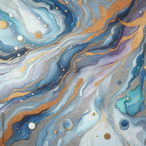 Abstract Celestial Blue | A celestial abstract composition of swirling blue tones with gold accents. Ideal for projects that require a balance of mystery and elegance.